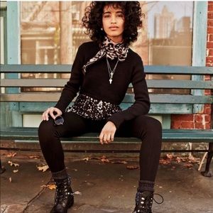 CAbi Crop Ribbed Black Prep Pullover Sweater 3525